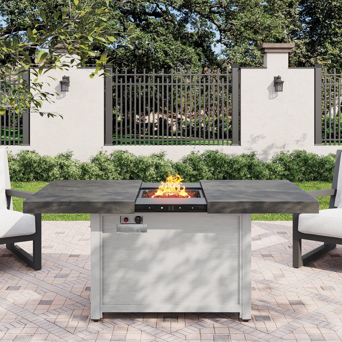 Extendable Rectangle Aluminum Fire Pit Table 50,000 BTU dark gray finish with flame pit on Tampa Home & Garden Store