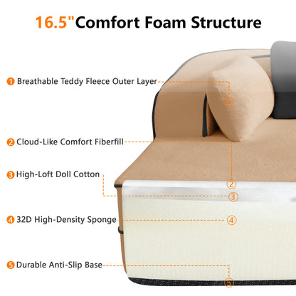 Camel Teddy Sofa with Pillows and Right Chaise