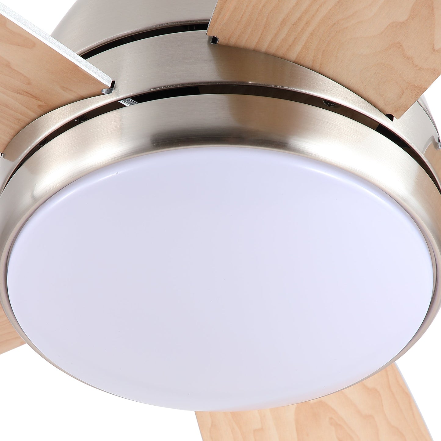 52 in indoor brushed nickel ceiling fan with wood blades and integrated LED light kit, remote on Tampa Home & Garden Store