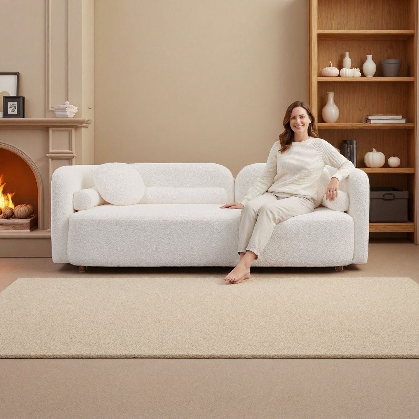 Modern Three Seater Couch And Fluffy Pillows