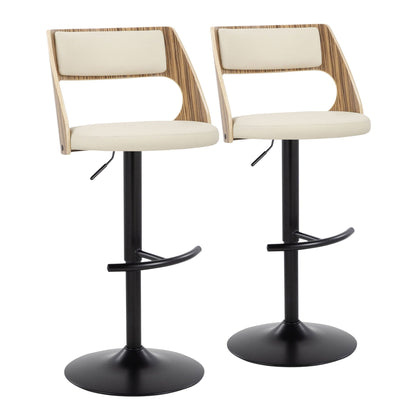 Two Cecina Adjustable Barstools with Swivel, beige cushions, wood grain back, set of 2 on Tampa Home & Garden Store