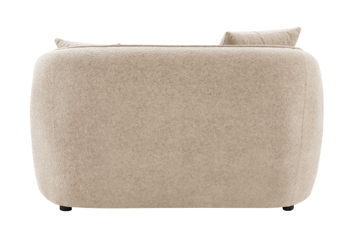Keith Stationary Loveseat with beige chenille upholstery and toss pillows on Tampa Home & Garden Store