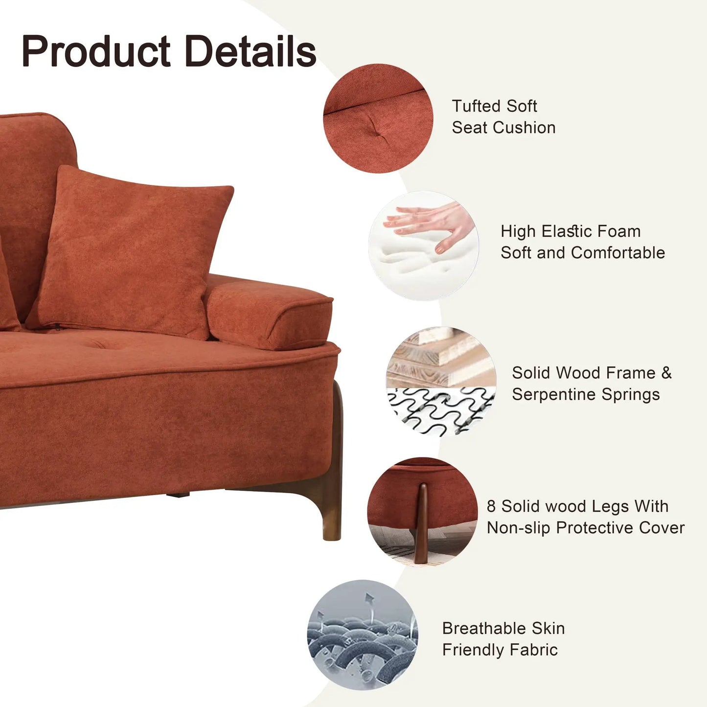 Comfortable Deep Seated Sofa With Pillows brick red by Unique Piece Furniture sofa on Tampa Home & Garden Store