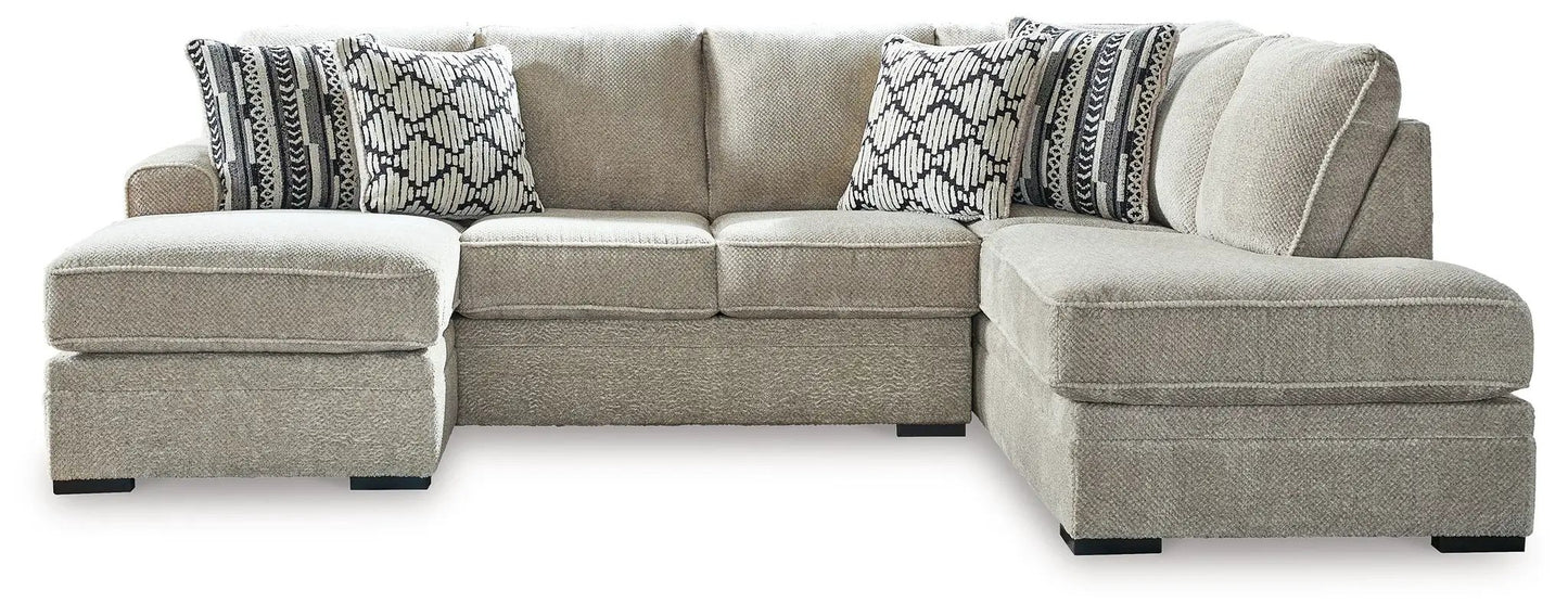 Calnita sectional beige boucle with chaise and two patterned pillows Unique Piece Furniture on Tampa Home & Garden Store