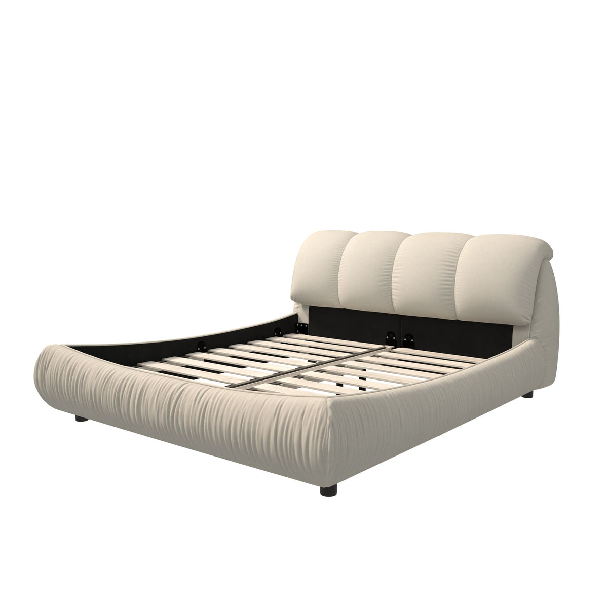 Luxury cream upholstered platform bed with oversized padded backrest and solid wood frame on Tampa Home & Garden Store