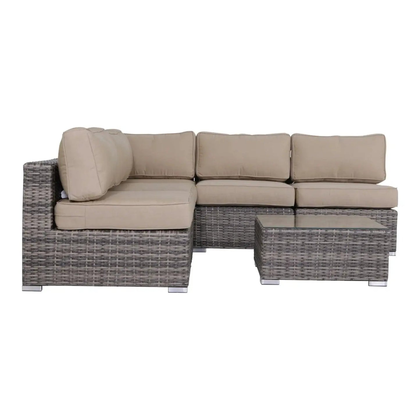 Seating set with cushions, wicker, beige cushions, coffee table, 4-piece on Tampa Home & Garden Store