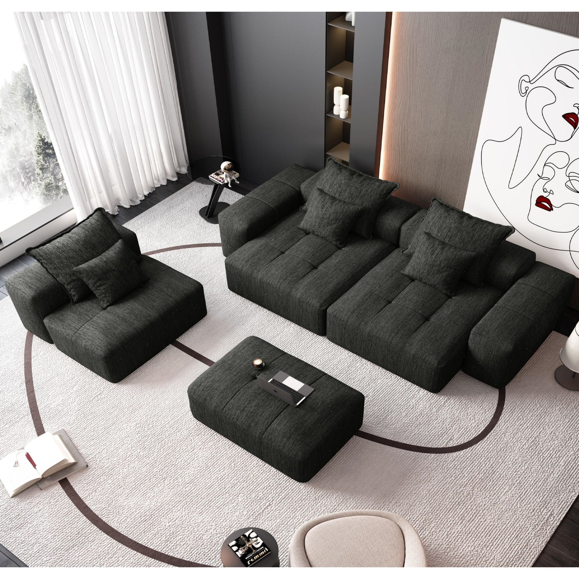 Modern Oversized DIY Modular Sectional Sofa with Pillows in dark gray fabric in a stylish space on Tampa Home & Garden Store