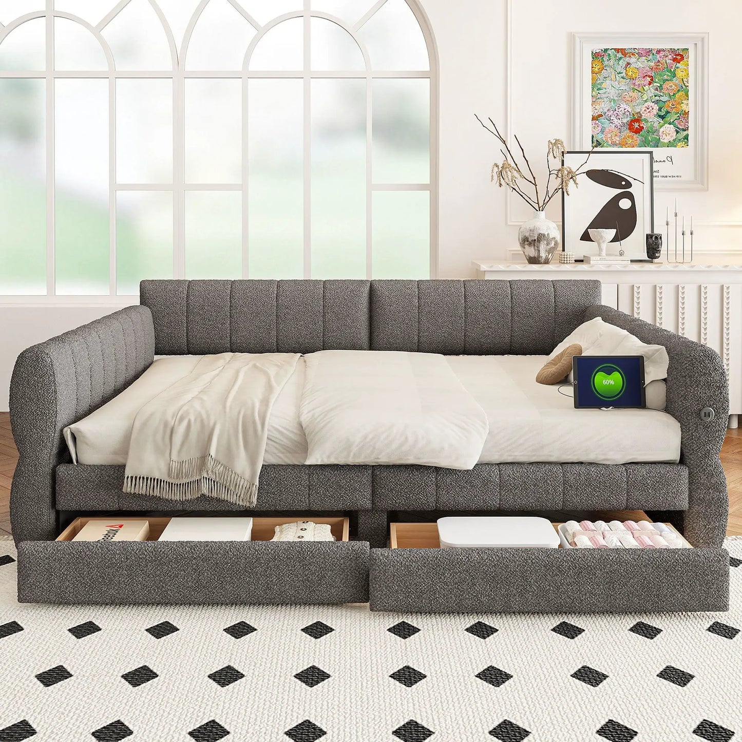 Upholstered Platform Bed With USB Charging Ports
