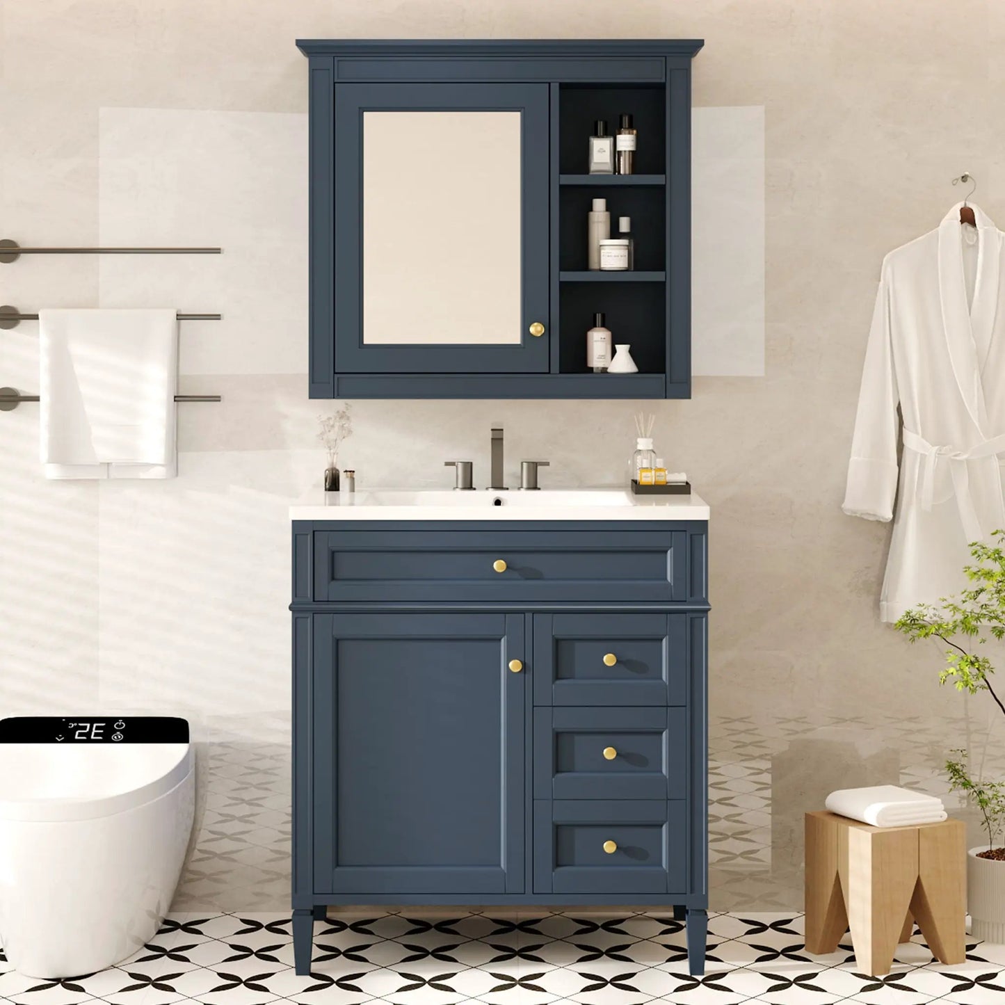 Bathroom Vanity with Top Sink and Mirror Cabinet