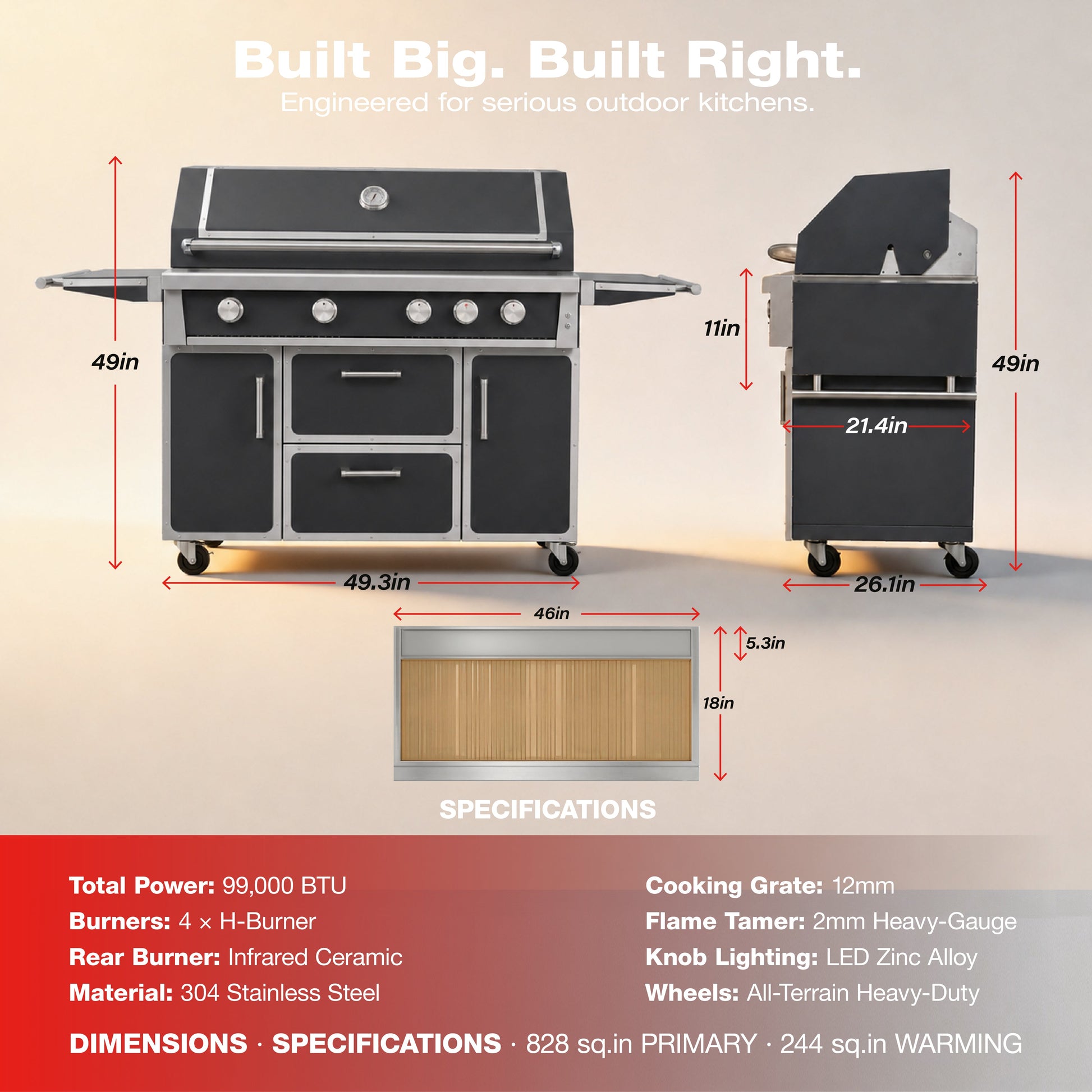 Navratil Premium 49in stainless steel grill set with black cabinets by HouseOfZazla on Tampa Home & Garden Store
