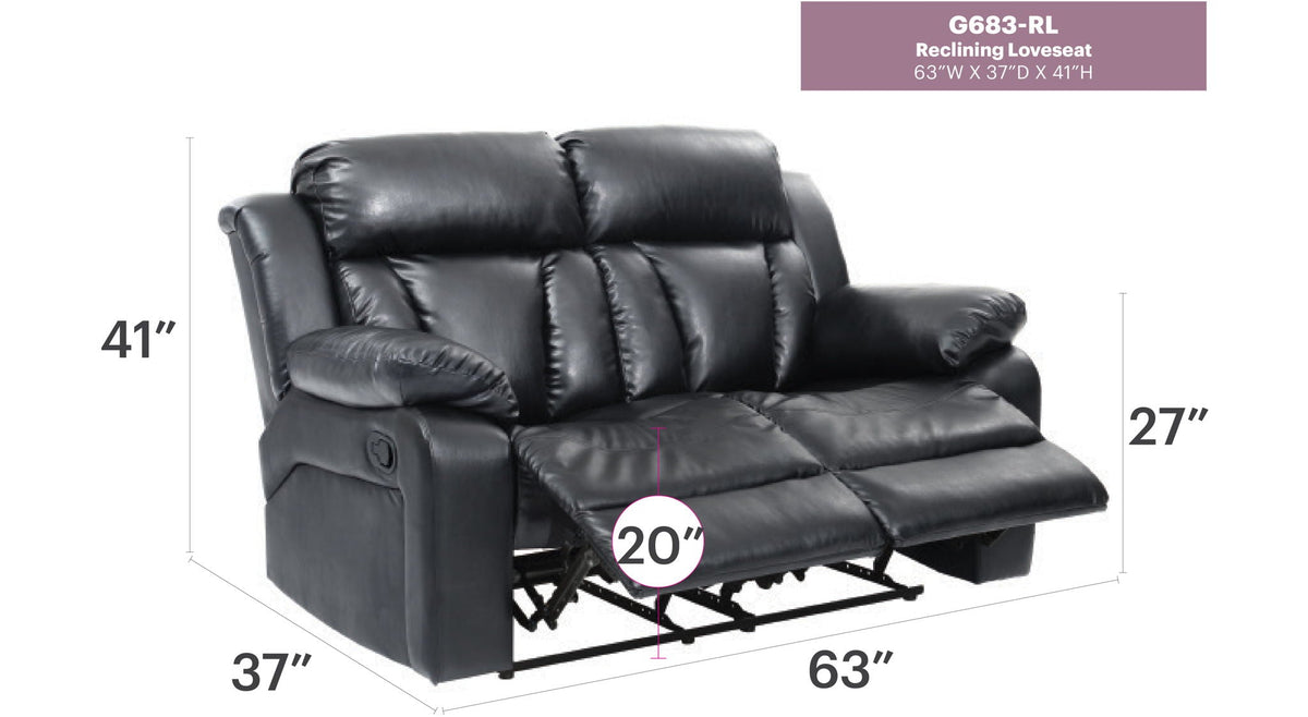 Cozy padded reclining loveseat in black leather by HouseOfZazla with sturdy construction on Tampa Home & Garden Store