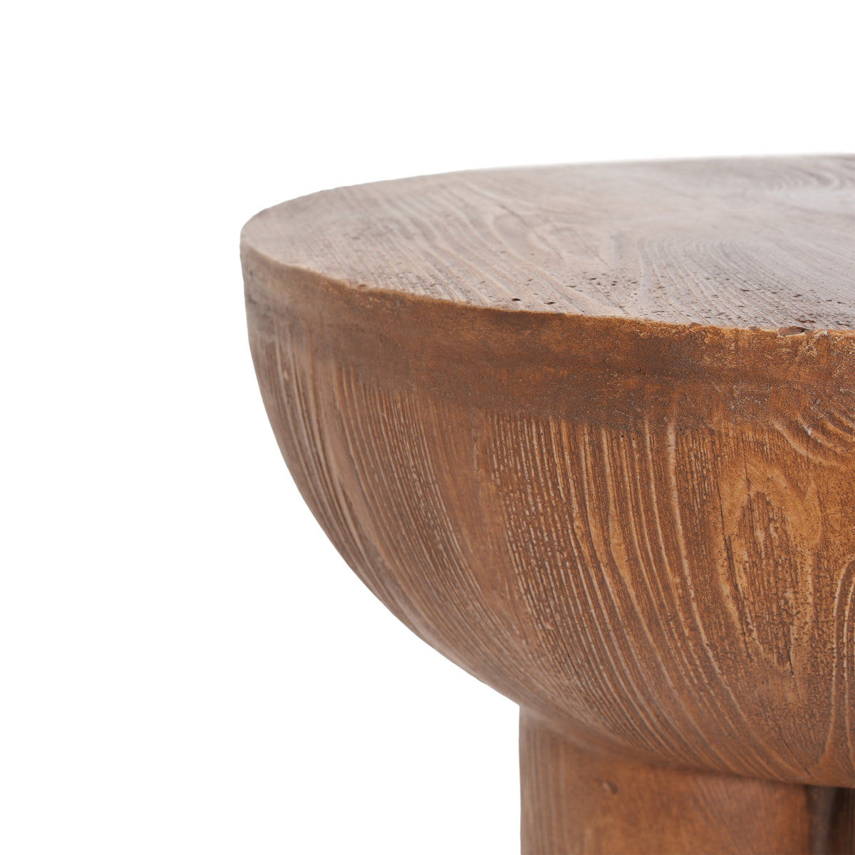 Iris Outdoor Patio Three-Legged Wood-Grain Side Table by HouseOfZazla, natural wood finish on Tampa Home & Garden Store