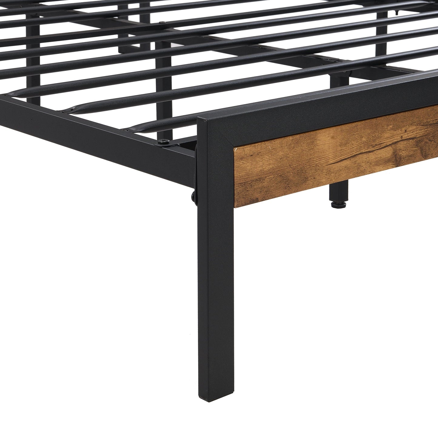 Metal Platform Bed with Wooden Headboard and Usb