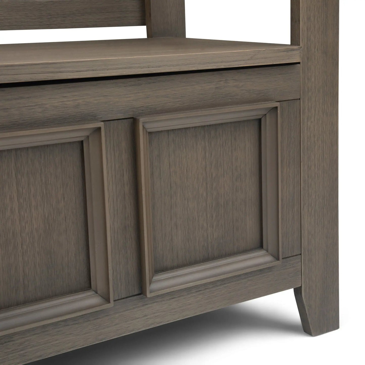 Amherst handcrafted entryway storage bench in dark brown wood with shelf on Tampa Home & Garden Store
