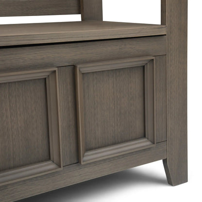 Amherst handcrafted entryway storage bench in dark brown wood with shelf on Tampa Home & Garden Store