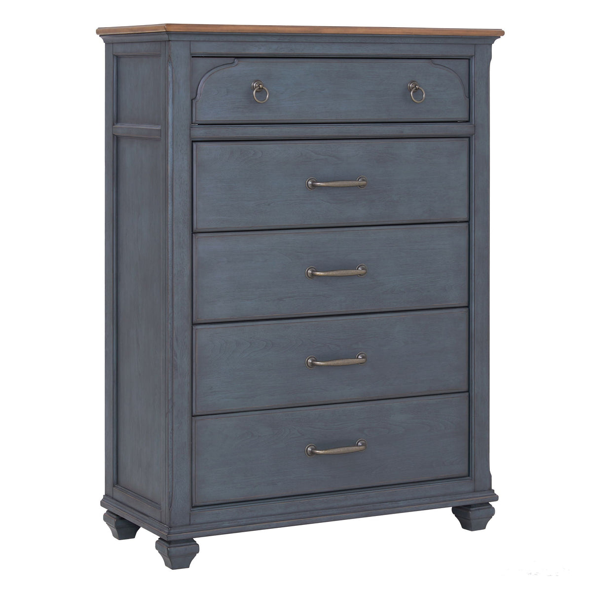 Blue accent chest by HouseOfZazla with top pulls and brass handles, wooden top on Tampa Home & Garden Store