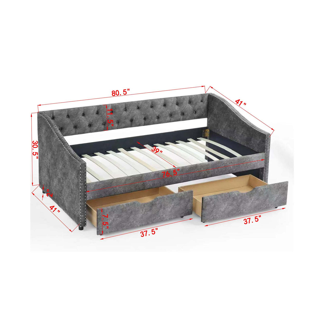 Upholstered Tufted Daybed with Storage Drawers