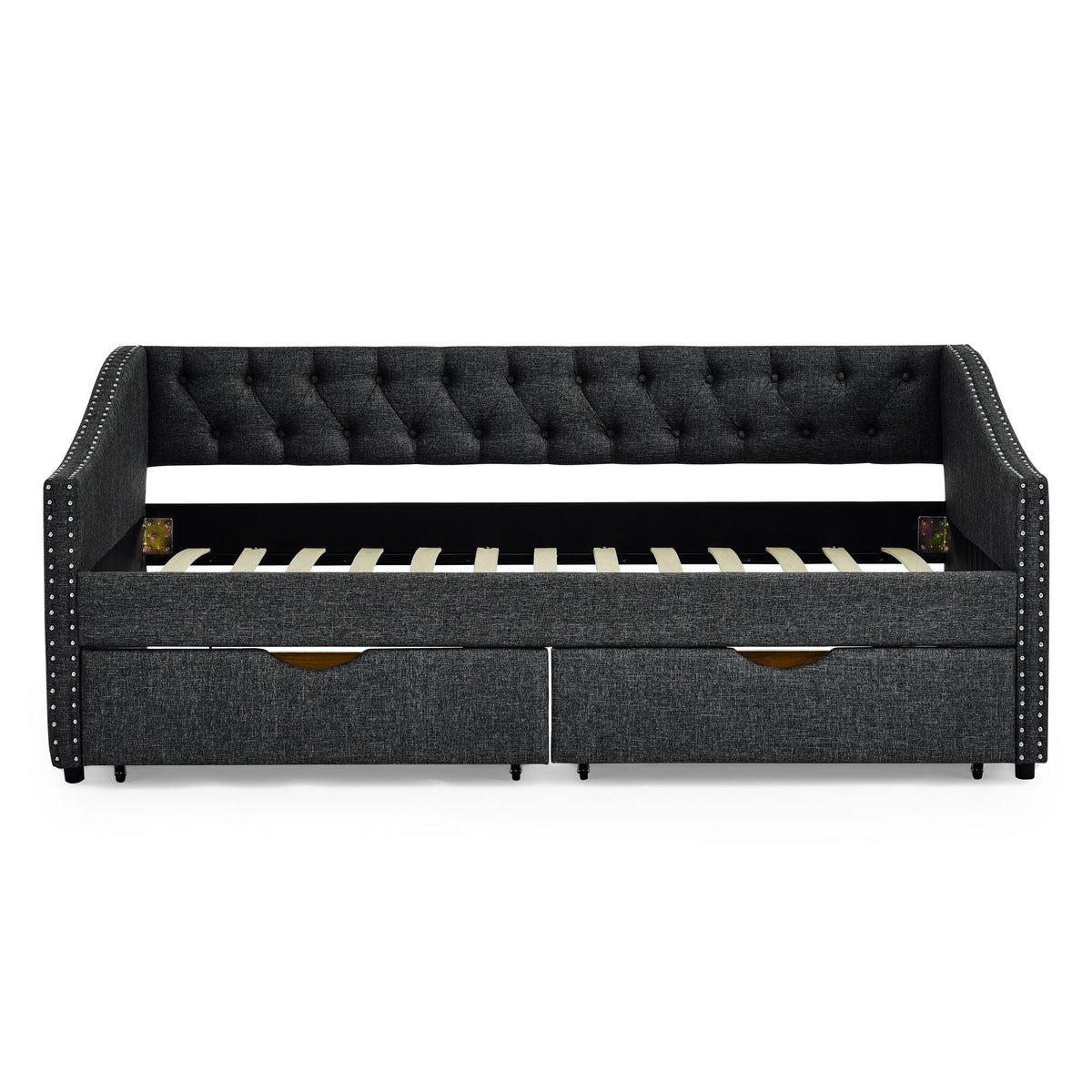Upholstered Tufted Daybed with Storage Drawers