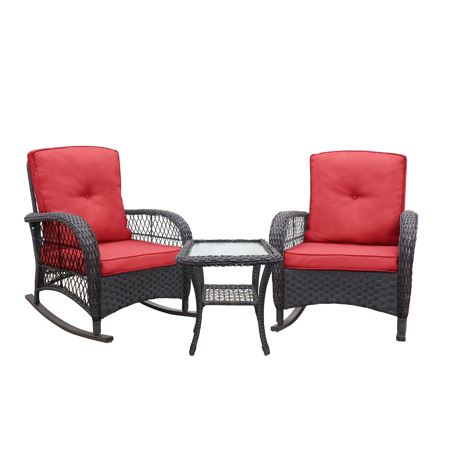 3 Pieces Outdoor Wicker Rocking Chair and Table