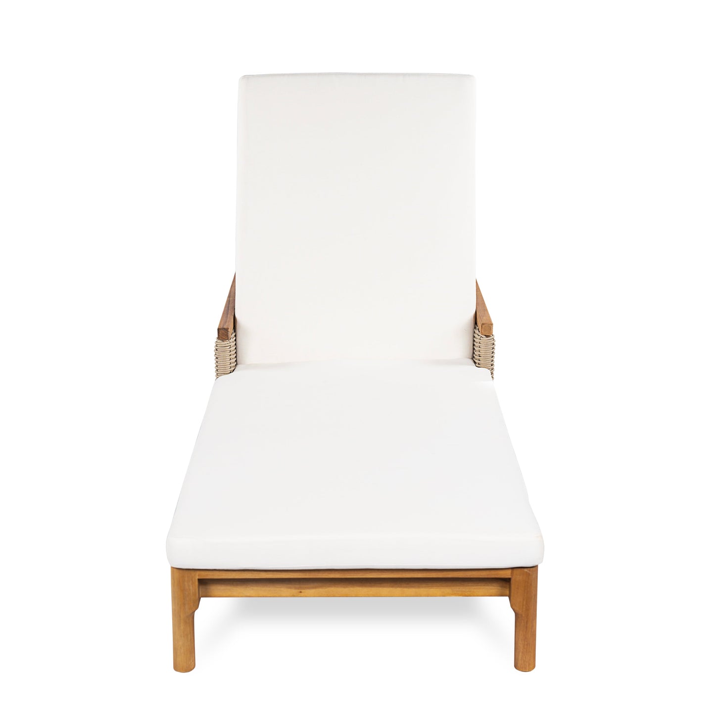 HouseOfZazla 76.8in solid acacia wood sun lounger with white cushion for outdoor use on Tampa Home & Garden Store