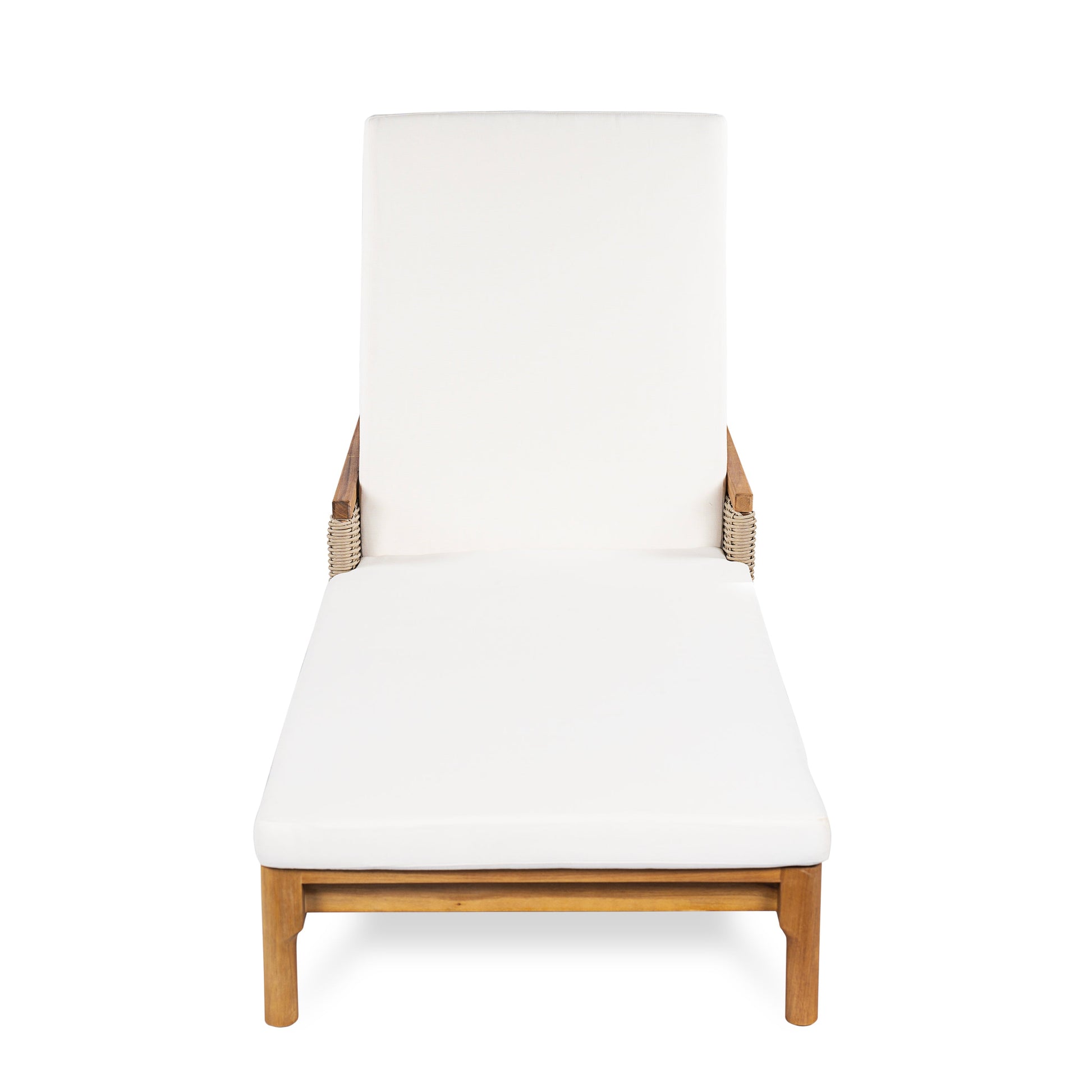 HouseOfZazla 76.8in solid acacia wood sun lounger with white cushion for outdoor use on Tampa Home & Garden Store