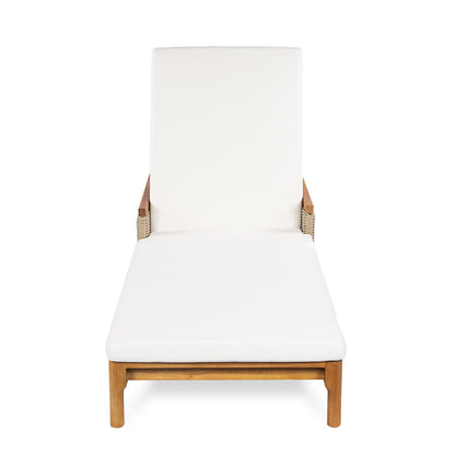 HouseOfZazla 76.8in solid acacia wood sun lounger with white cushion for outdoor use on Tampa Home & Garden Store