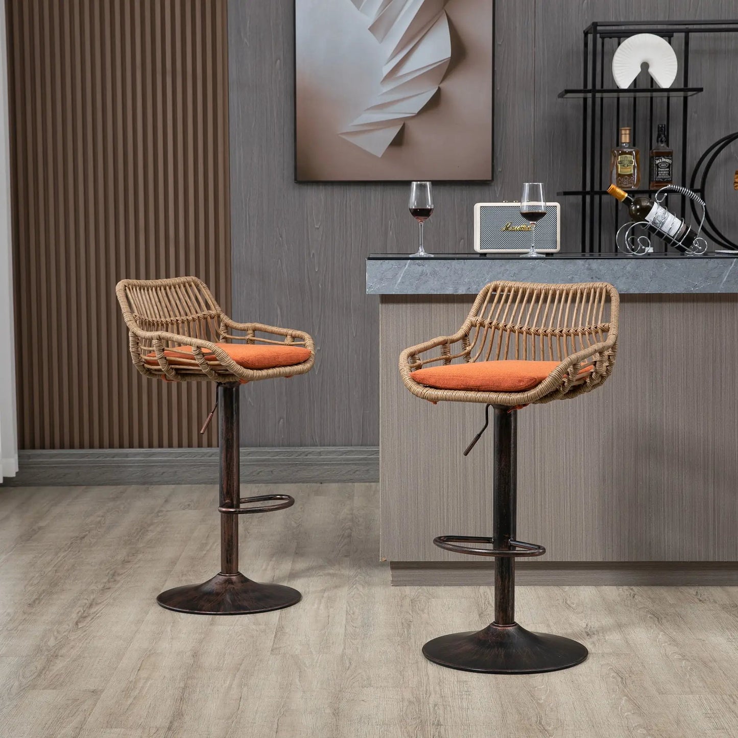 Modern Swivel Bar Stools with Footrest Set of 2