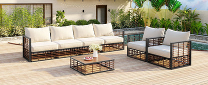 TOPMAX Modern Minimalist 7-Piece Metal Patio Sectional Sofa Set black frame cream cushions on Tampa Home & Garden Store