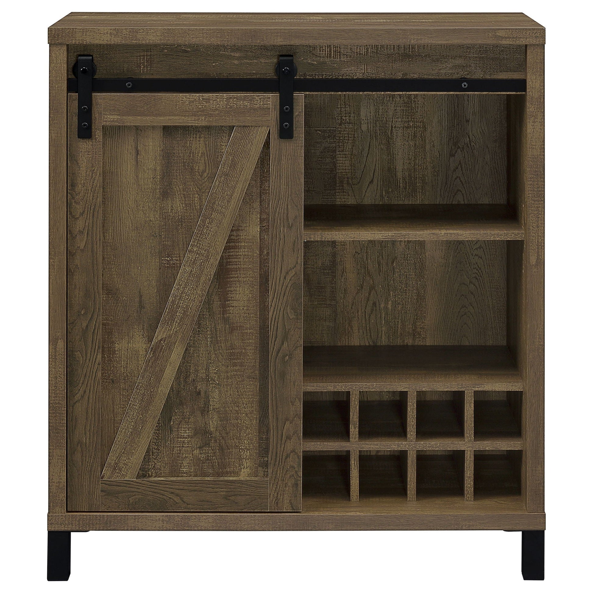 Arcata oak sliding door bar cabinet with black hardware and wine shelves by HouseOfZazla on Tampa Home & Garden Store