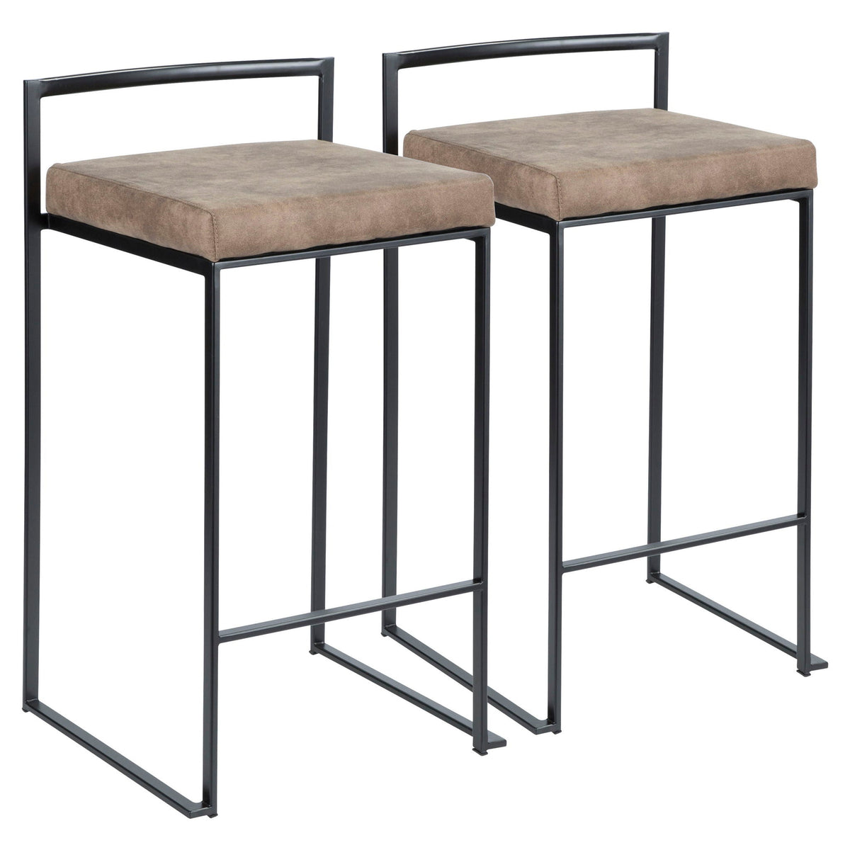 Stackable contemporary counter stools with cushioned tan seats, black metal frames, 2-pack HouseOfZazla on Tampa Home & Garden Store