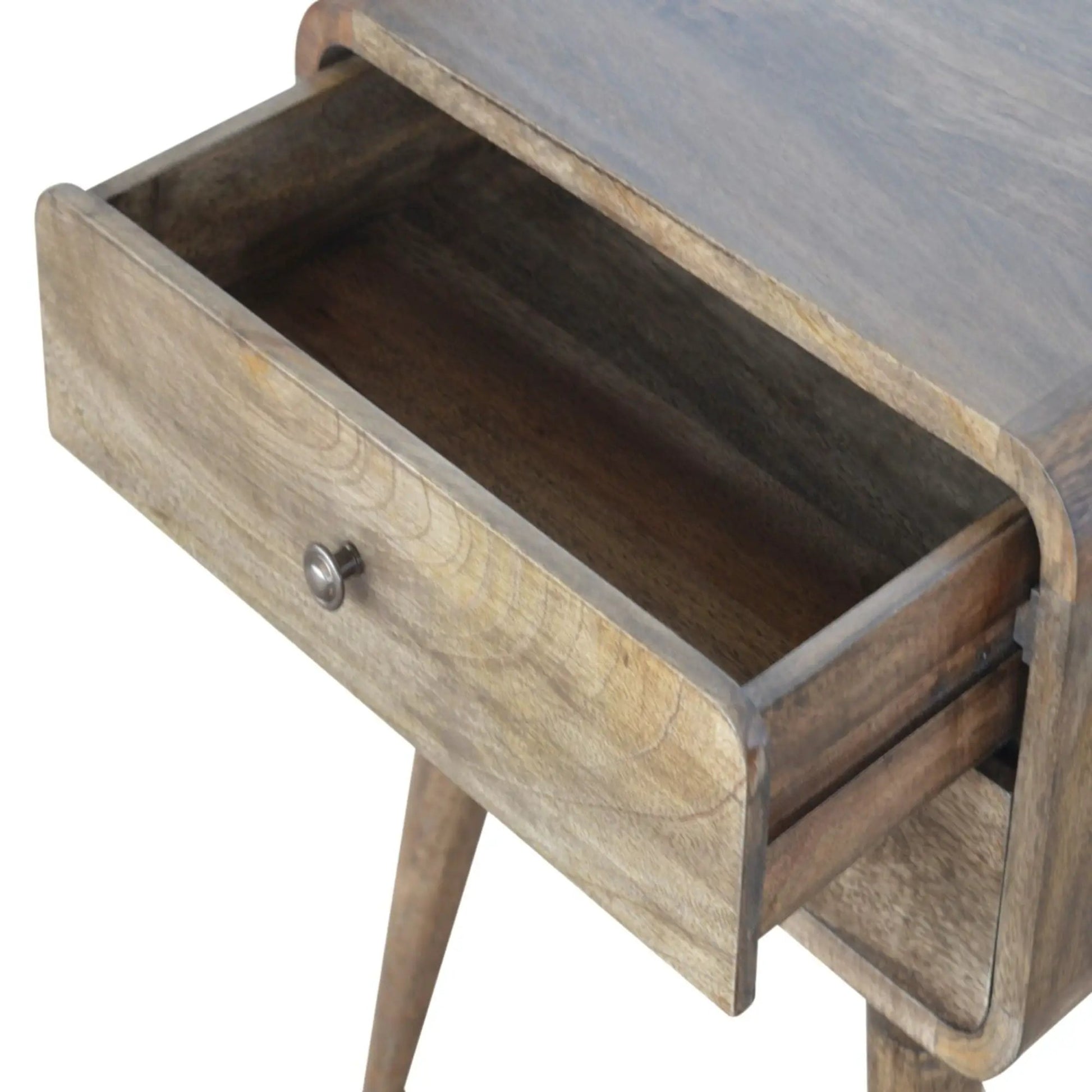 Curved Nightstand, distressed wood with metal knob by Unique Piece Furniture on Tampa Home & Garden Store