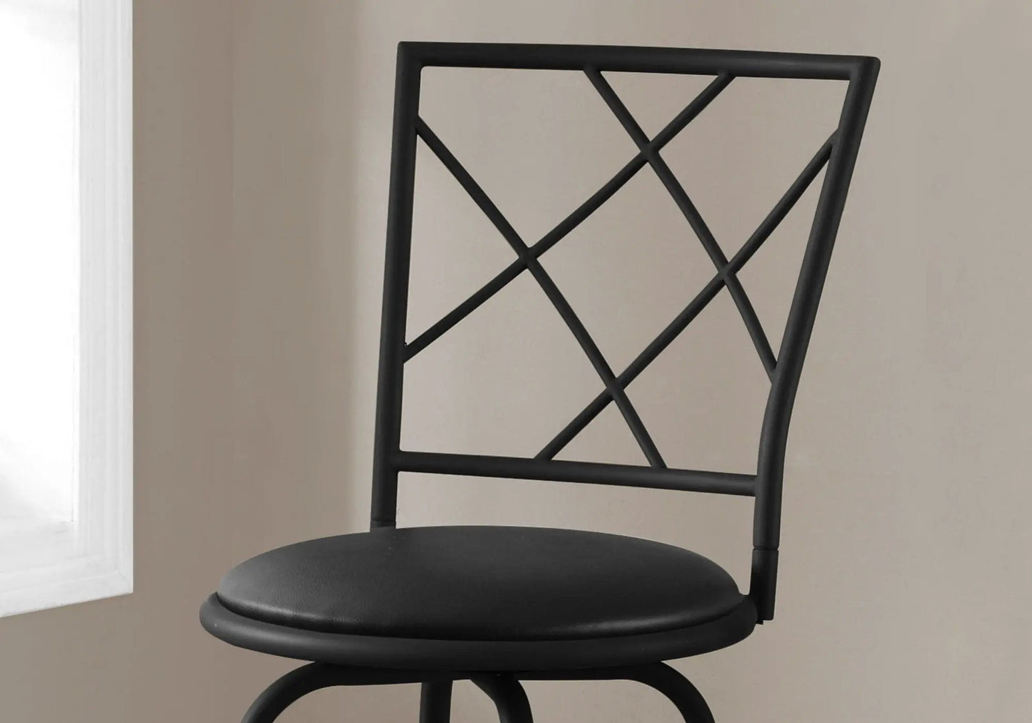 Swivel Bar Height Stool Set, black metal frame with X-back lattice and padded seats (2) on Tampa Home & Garden Store