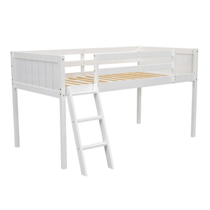 Low Loft Bed With Adjustable Ladder in white wood with slatted mattress support HouseOfZazla on Tampa Home & Garden Store
