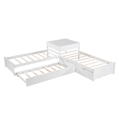 White L-shaped platform bed with built-in desk, trundle and drawers on Tampa Home & Garden Store