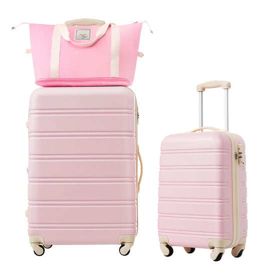 HouseOfZazla pink hardshell luggage set two-piece with 20 and 28 inch suitcases and matching tote on Tampa Home & Garden Store