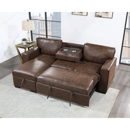 Territory pull-out sofa bed sleeper sectional in brown leather by Unique Piece Furniture on Tampa Home & Garden Store