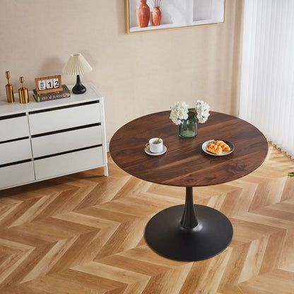 Mid-Century Tulip Dining Table with Round Wood Top, black pedestal base, Unique Piece Furniture on Tampa Home & Garden Store