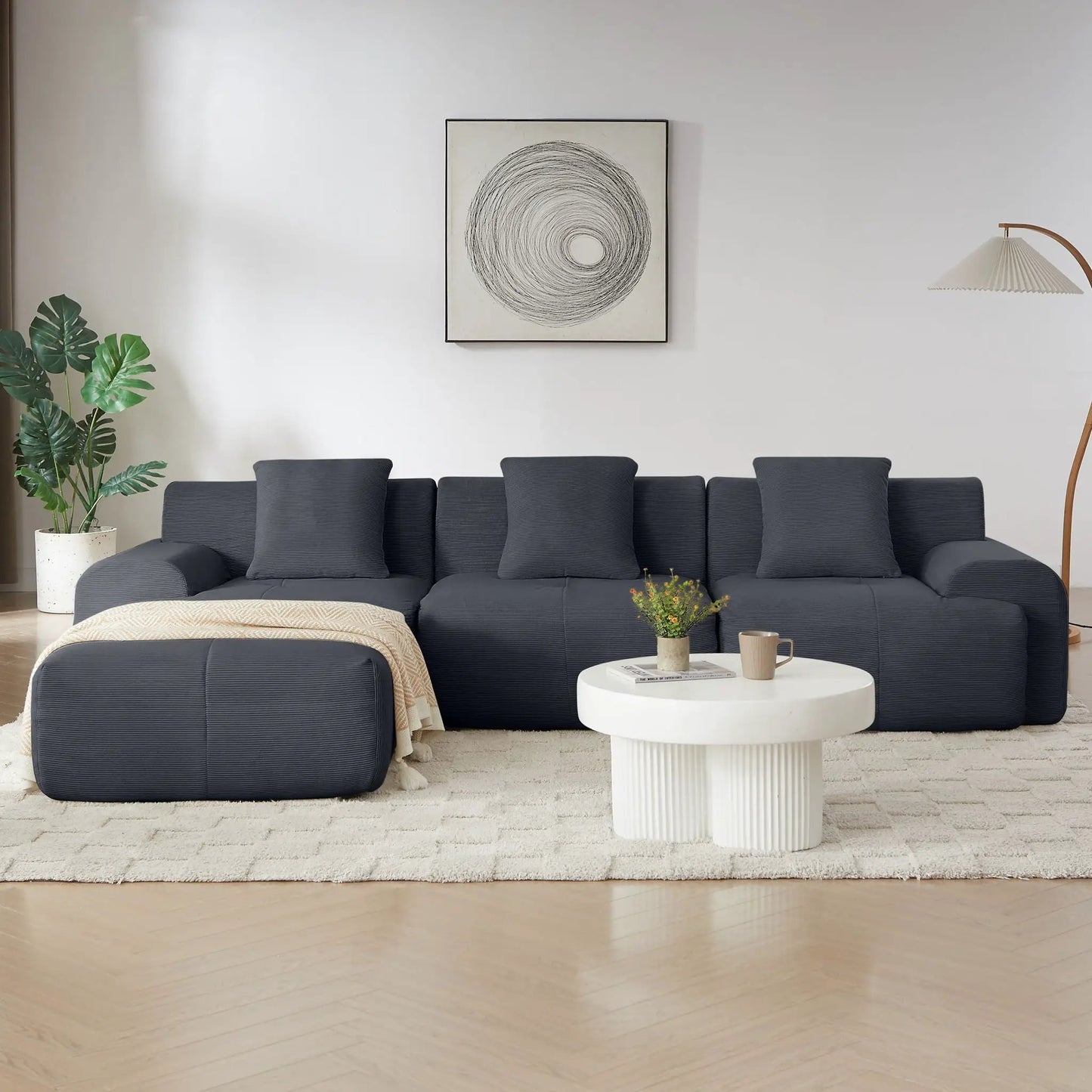 L Shaped Modular Sectional Sofa with movable ottoman in dark gray fabric, 2-piece set on Tampa Home & Garden Store