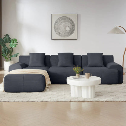 L Shaped Modular Sectional Sofa with movable ottoman in dark gray fabric, 2-piece set on Tampa Home & Garden Store