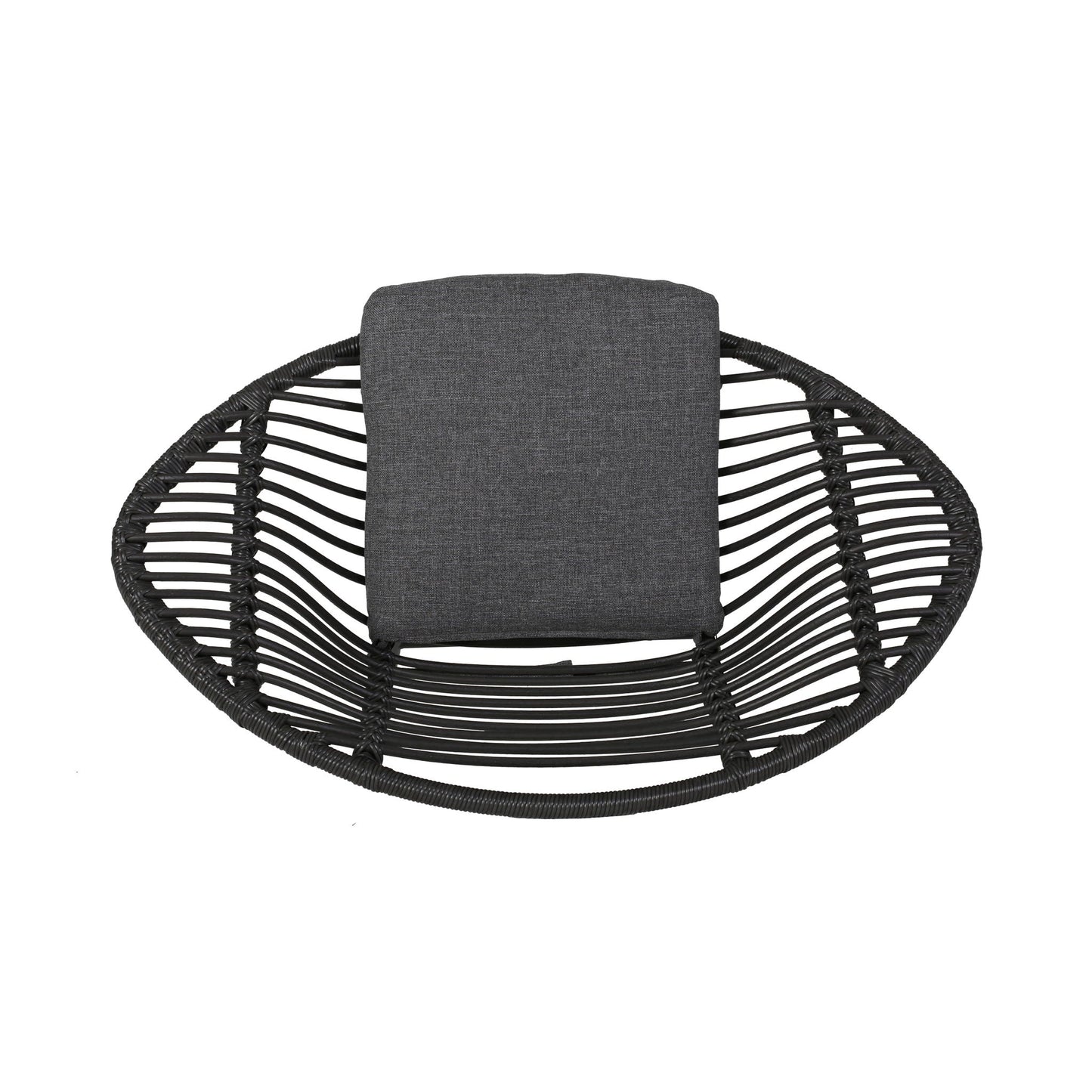 Cordella outdoor woven wicker chair with gray cushion, round rattan-style seat on Tampa Home & Garden Store