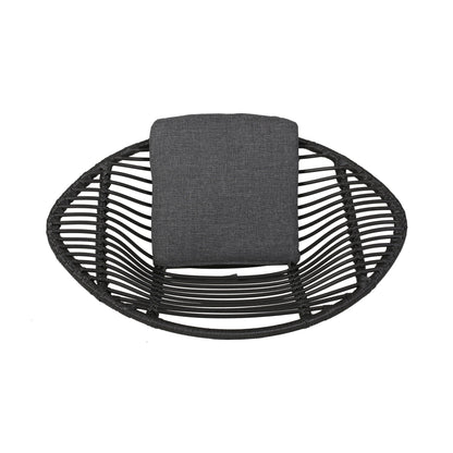 Cordella outdoor woven wicker chair with gray cushion, round rattan-style seat on Tampa Home & Garden Store