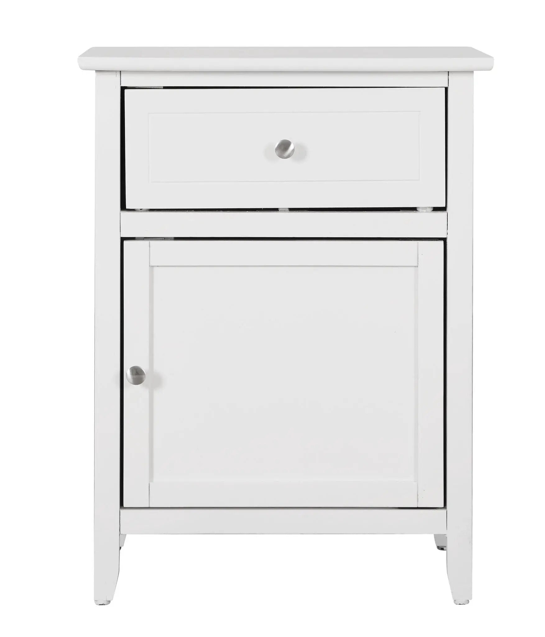 1 Drawer / 1 Door Nightstand, white accent nightstand with silver knobs by Unique Piece Furniture on Tampa Home & Garden Store