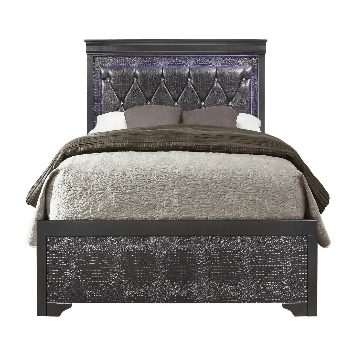 Shaker Bed with LED Lighting and Tufted Headboard