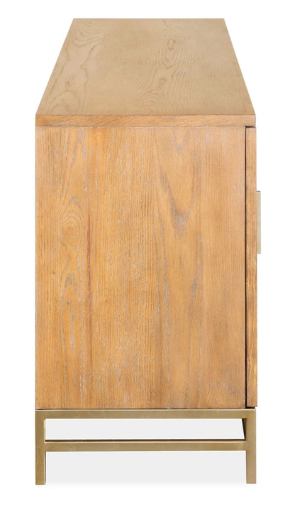 Lindon console by Unique Piece Furniture in natural oak finish with gold metal base on Tampa Home & Garden Store