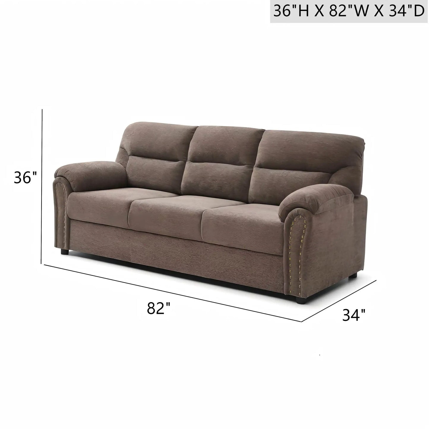 Hamilton sofa with nailhead trim brown fabric 82W x 34D Unique Piece Furniture on Tampa Home & Garden Store