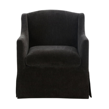 Skirted swivel accent chair dark charcoal fabric with curved arms on Tampa Home & Garden Store