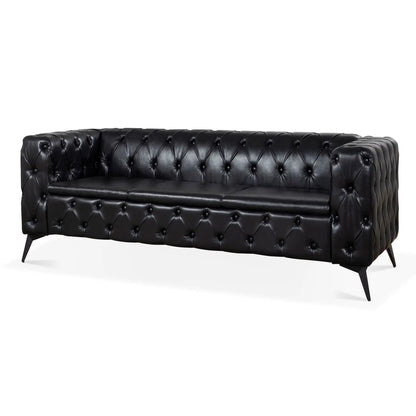 Square Arm Removable Cushion 3 Seater Sofa black leather, tufted, mid-century legs on Tampa Home & Garden Store