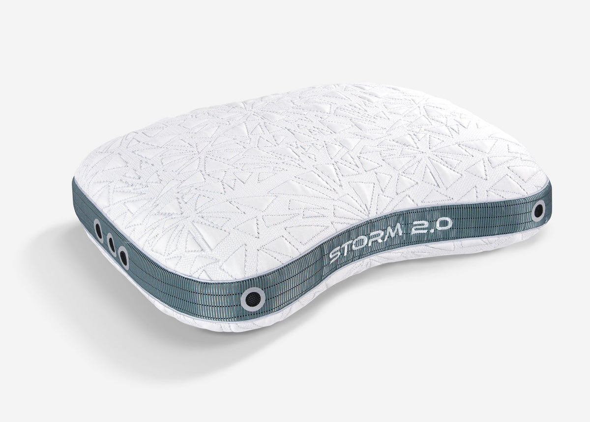 BedGear Storm Cuddle Curve Pillow 2.0 white backrest pillow with teal quilted edge band on Tampa Home & Garden Store