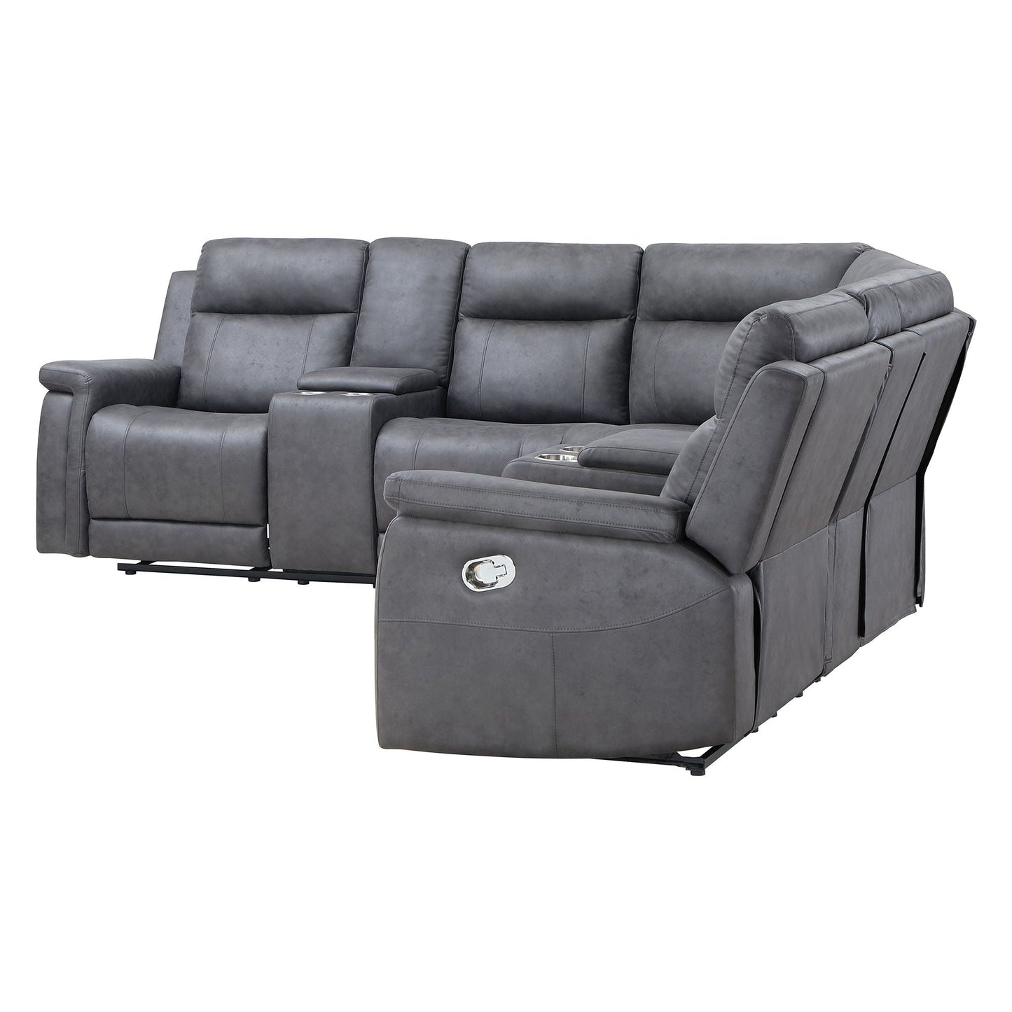 Eco Sectional Greige reclining chaise sofa by HouseOfZazla with built-in cupholders on Tampa Home & Garden Store