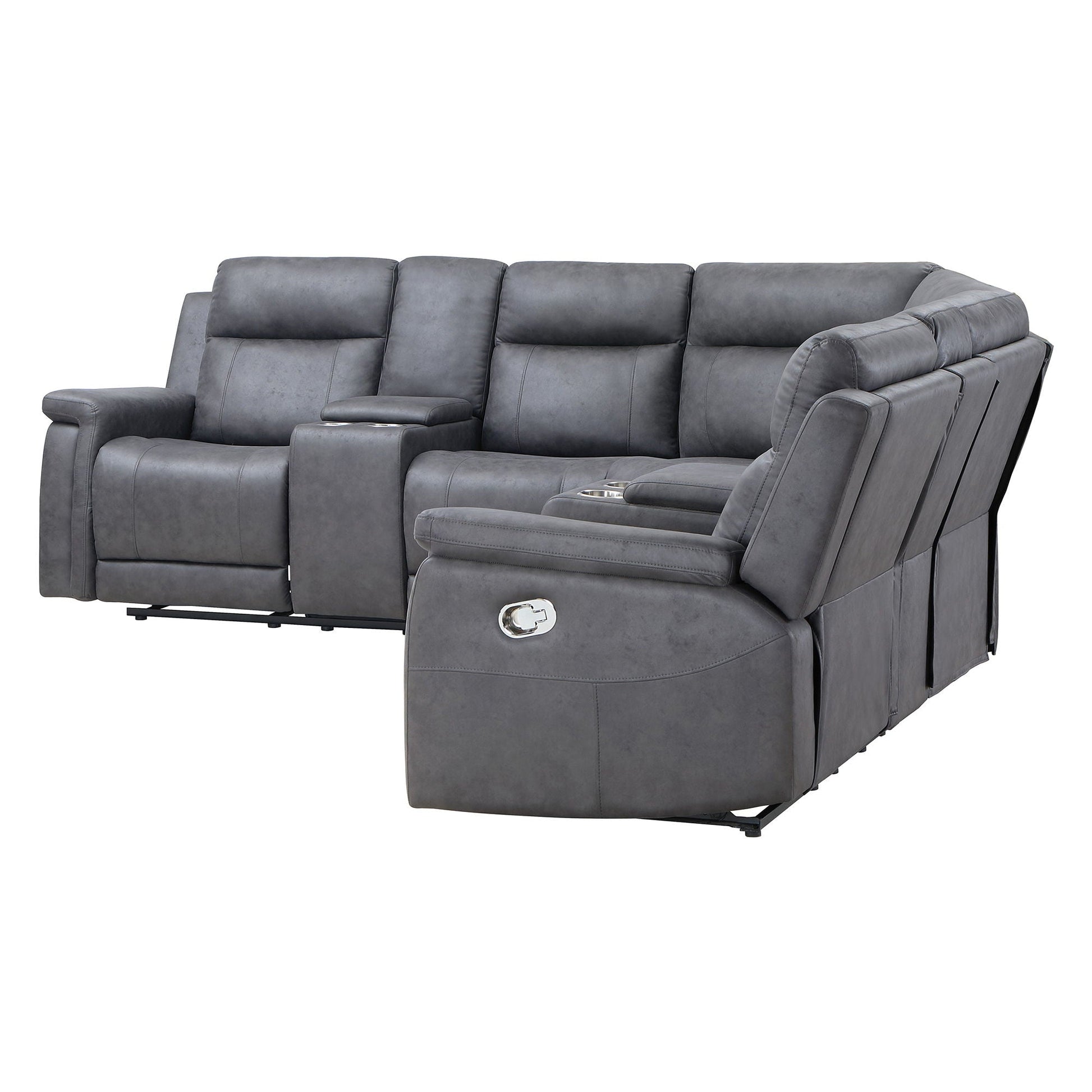 Eco Sectional Greige reclining chaise sofa by HouseOfZazla with built-in cupholders on Tampa Home & Garden Store